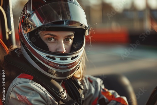 Person riding go-kart on racing track, perfect for sports and entertainment concepts. Beautiful simple AI generated image in 4K, unique. © ArtSpree