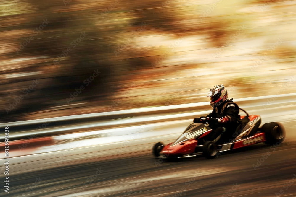 Fototapeta premium View of indoor karting racetrack, go-kart competition, go-cart racing track. Beautiful simple AI generated image in 4K, unique.