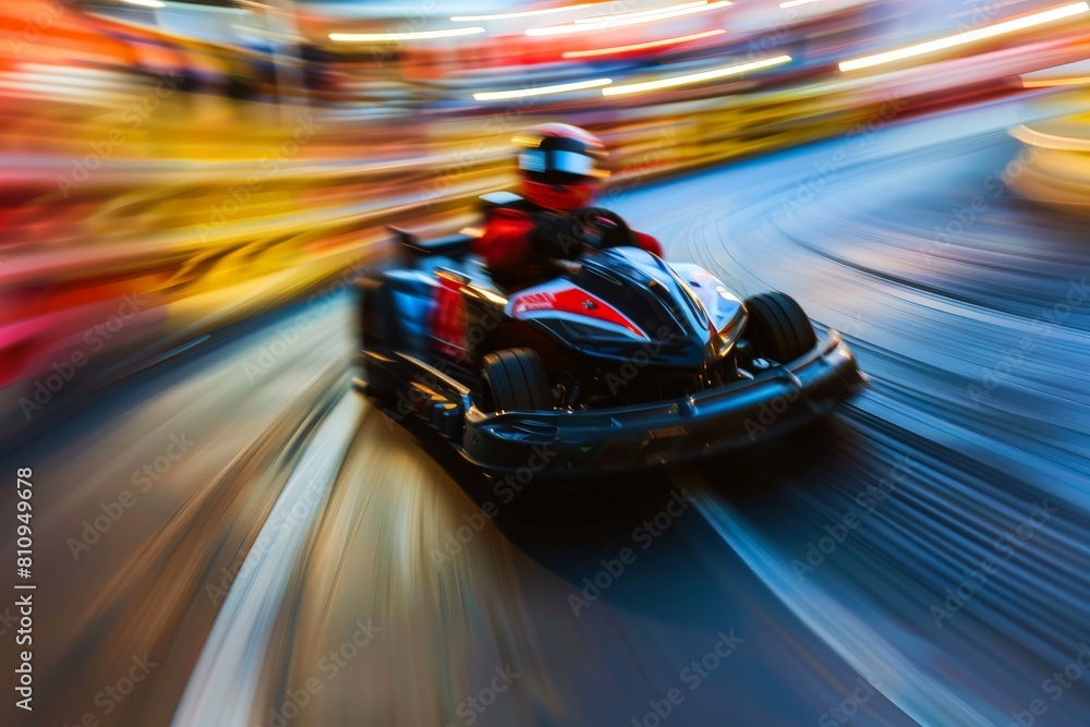 Two go-karts racing down a track. Perfect for sports and competition concepts. Beautiful simple AI generated image in 4K, unique. Two go-karts racing down a track. Perfect for sports and competition concepts. Beautiful simple AI generated image in 4K, unique.