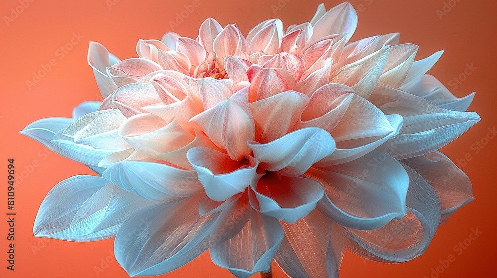 A clear close-up of a delicate pink and white flower on an orange background, with a sharp focus on the petals and leaves The center is slightly blurred due to camera shake or A clear close-up of a delicate pink and white flower on an orange background, with a sharp focus on the petals and leaves The center is slightly blurred due to camera shake or
