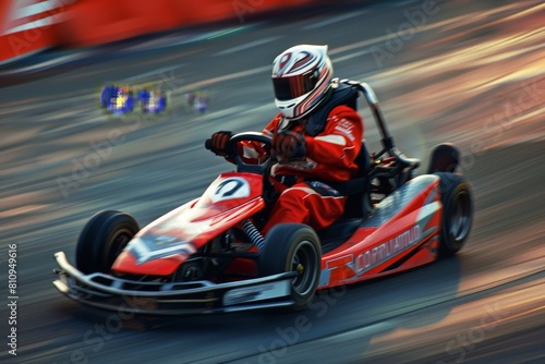 Intense Go-Kart Race with Focused Female Driver. Beautiful simple AI generated image in 4K, unique.