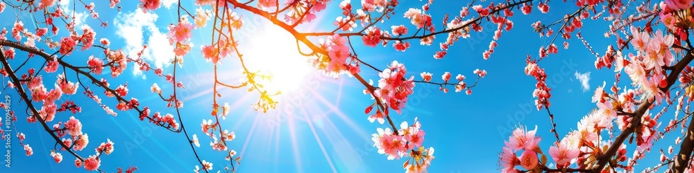 Magical meadow panorama with intricate branch designs and gem-like glowing flowers. Magical meadow panorama with intricate branch designs and gem-like glowing flowers.