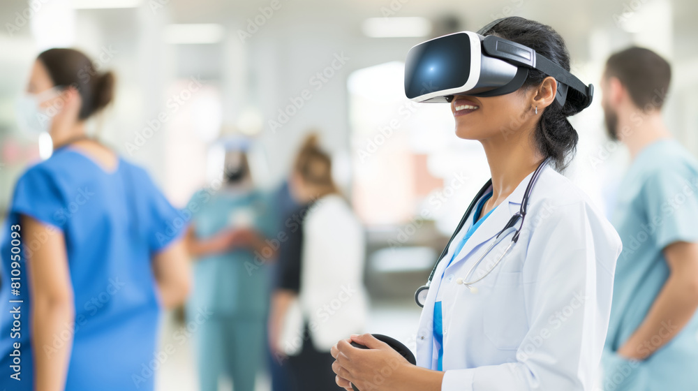 A doctor in a hospital undergoes a training course wearing virtual reality glasses A doctor in a hospital undergoes a training course wearing virtual reality glasses
