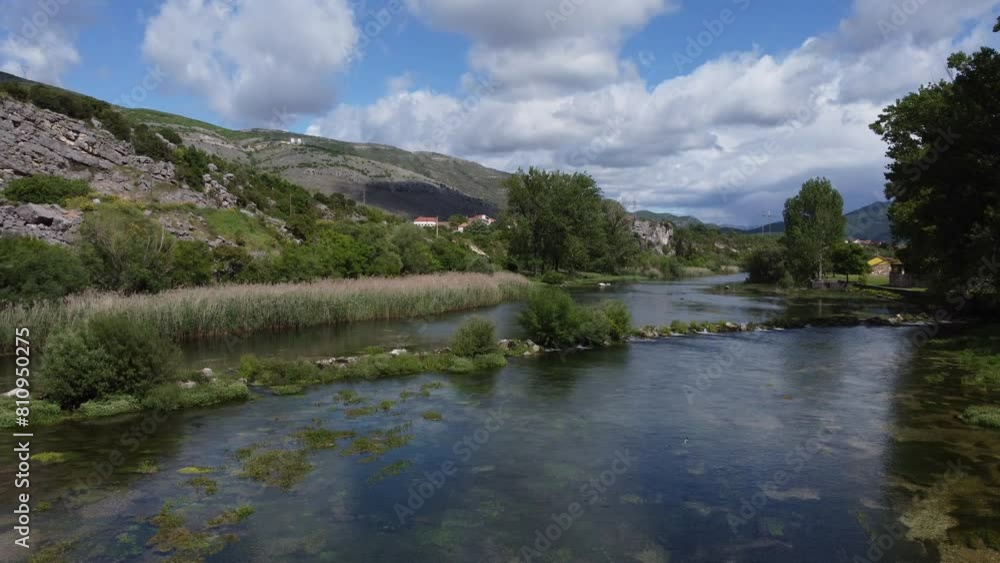 Video of river Trebisnjica in town Trebinje, aerial view Video of river Trebisnjica in town Trebinje, aerial view
