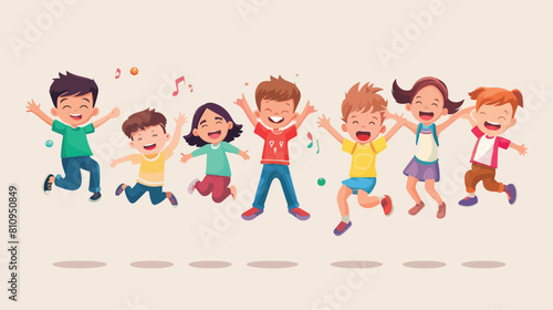 Little Children Having Fun Together jumping high in a