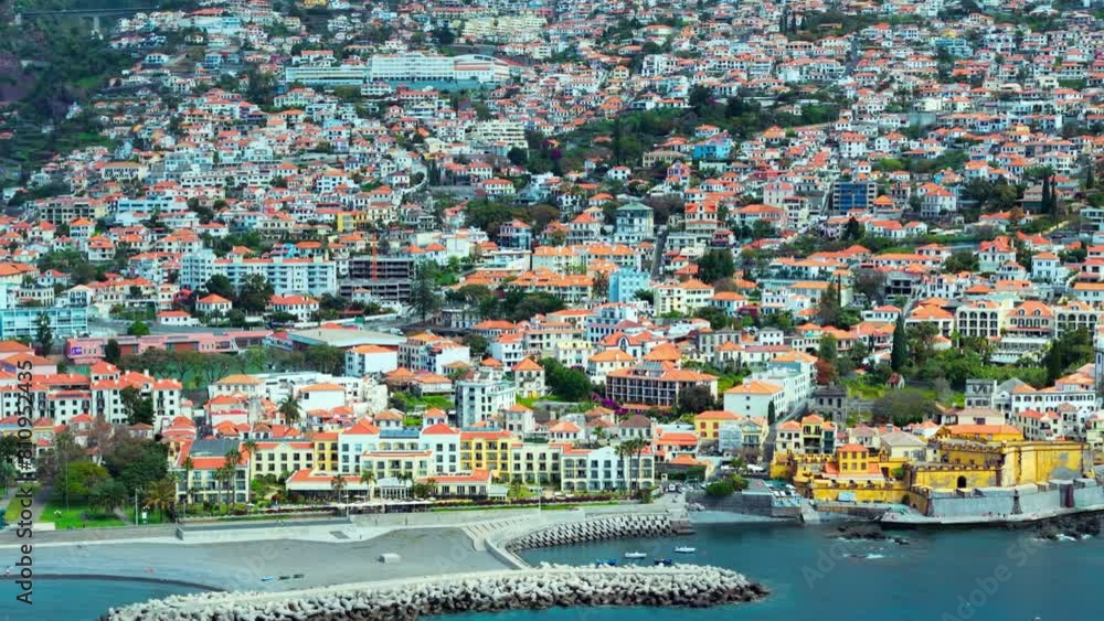 Aerial view of Funchal cityscape town on Atlantic coast, Portugal autonomous region of Madeira island Aerial view of Funchal cityscape town on Atlantic coast, Portugal autonomous region of Madeira island