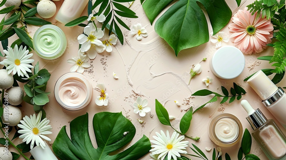 Spa or Health Center Marketing Materials: Promote relaxation and skincare routines using an image with cosmetic bottles. Spa or Health Center Marketing Materials: Promote relaxation and skincare routines using an image with cosmetic bottles.