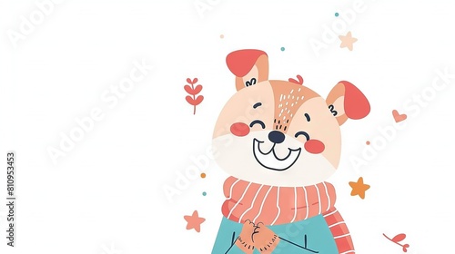   A sketch of a bear in a scarf with a heart on its chest and stars adorning its neckline photo