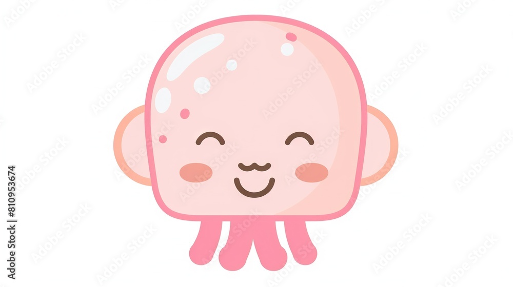 Illustration of a pink jelly with a smile on its face and stretched-out arms and legs Illustration of a pink jelly with a smile on its face and stretched-out arms and legs