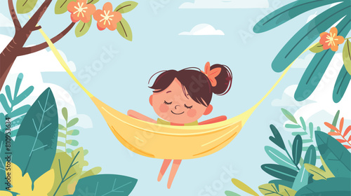 Little girl sitting relaxing in hammock Vector illustration