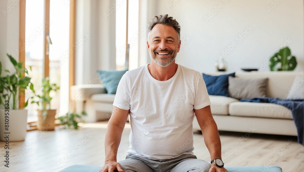 Portrait of a Happy Man Practicing Relaxation Exercise Portrait of a Happy Man Practicing Relaxation Exercise