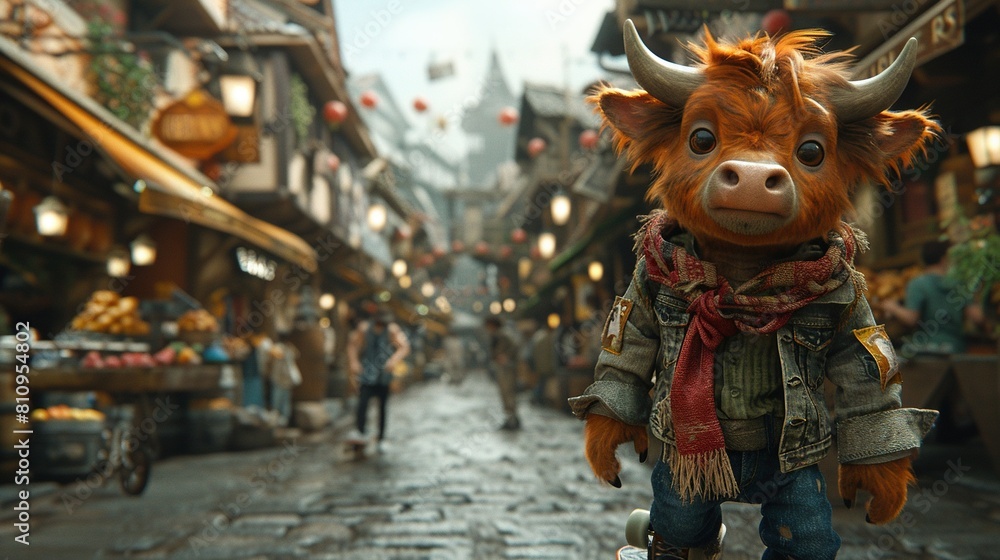 A close-up of a stuffed animal on a city street with a person in the background walking A close-up of a stuffed animal on a city street with a person in the background walking