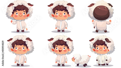 Little kid characters in sheep costume Vector illustration