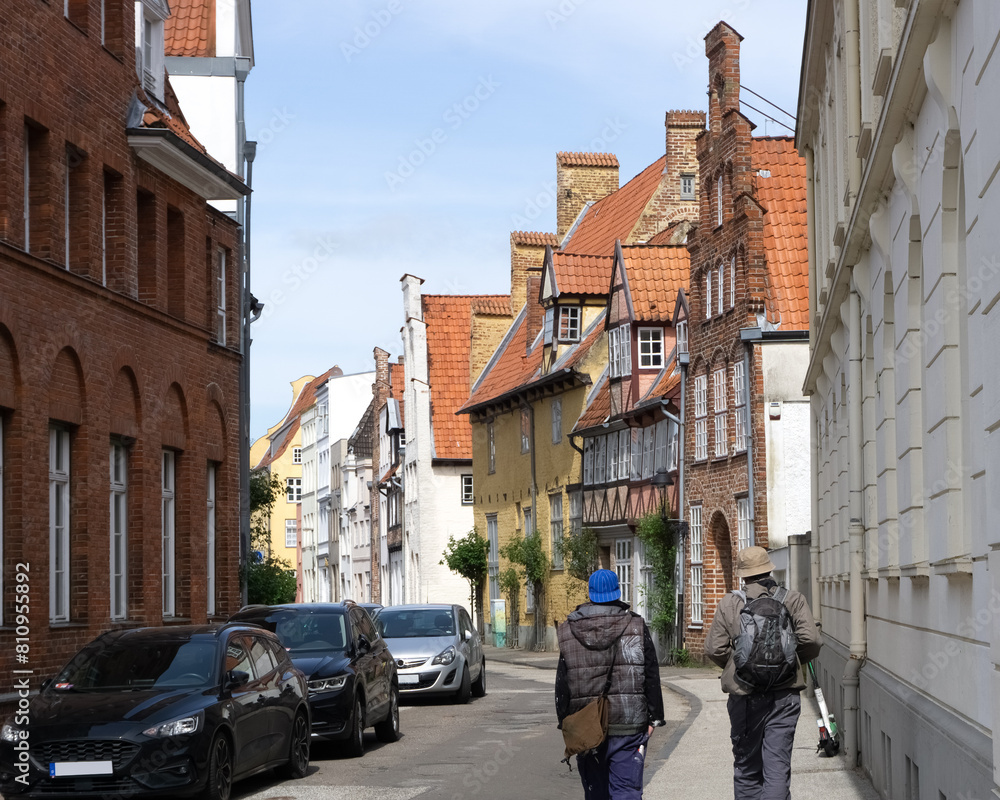 In the old town of Lübeck, street with historical facades