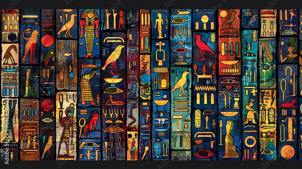 Obraz premium Ancient Egyptian hieroglyphs as part of the natural museum collection are very well described. for the commemoration of International Museum Day as a poster, background