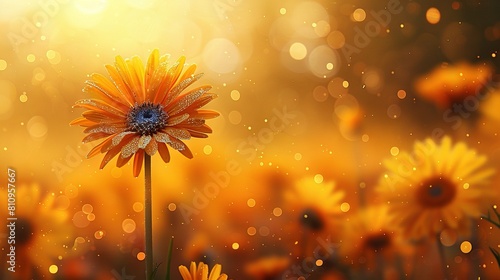   Close-up of sunflower in a field with blurred foreground