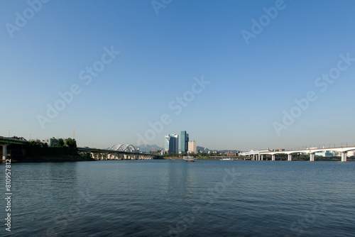 View of the river with the buildings and bridges © 안구정화