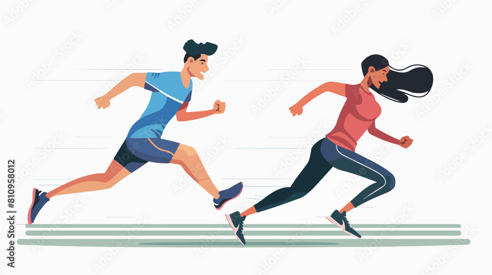 Man and woman attractive running in racetrack Vector