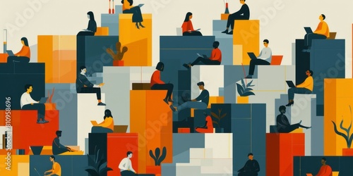 Business people working in the city. Business people work in the office. Abstract background.