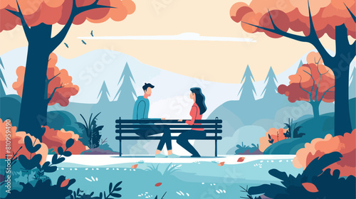 Man proposing to a woman sitting bench nature background photo