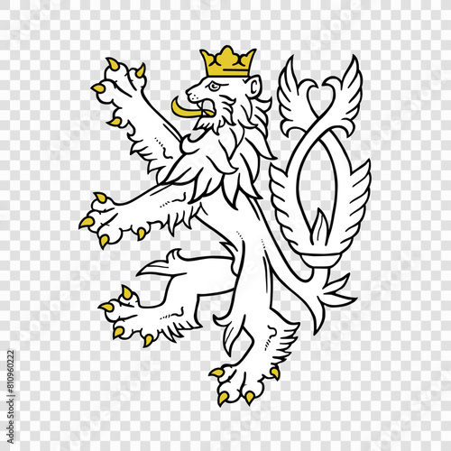 White Heraldic Lion with Crown, Symbol of Bohemia on Transparent Background