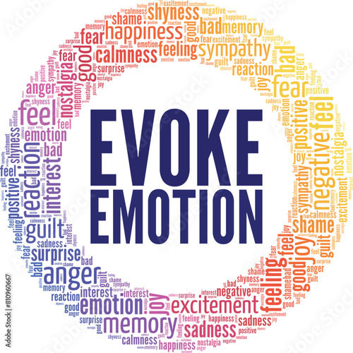 Evoke Emotions word cloud conceptual design isolated on white background.