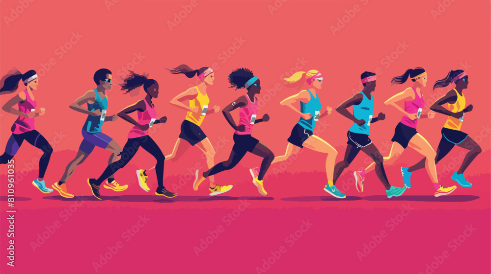 Marathon race group runner attractive set Vector illustration