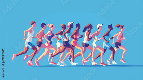 Marathon race group runner attractive set Vector illustration