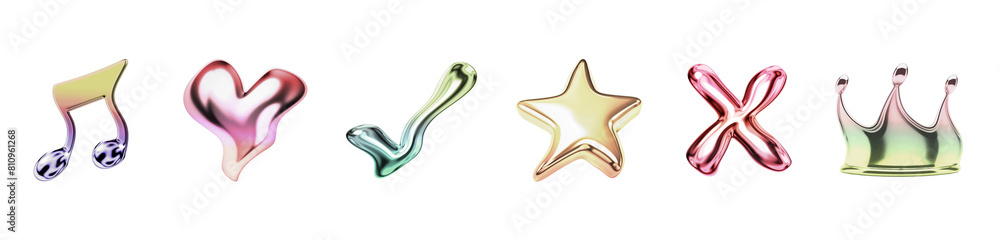 3d gradient chrome png cut out element set 3d gradient chrome png cut out element set