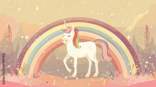 Pastel rainbow with unicorn vector Vector style vector