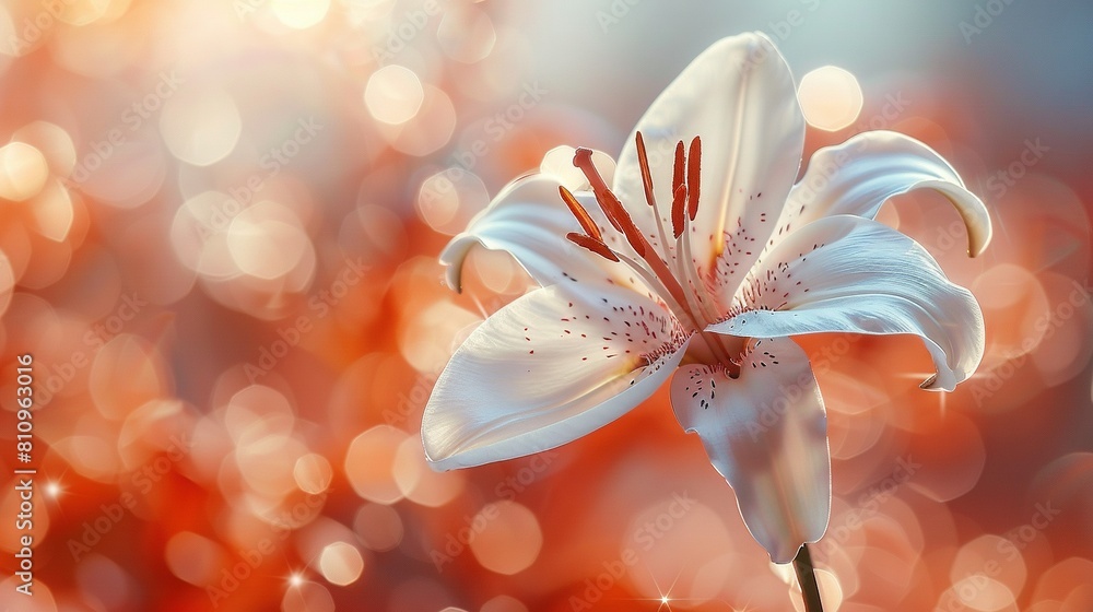 White flower on blurry background with bokeh of lights White flower on blurry background with bokeh of lights