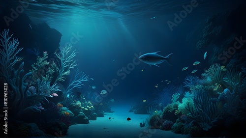 underwater scene with reef and fishes