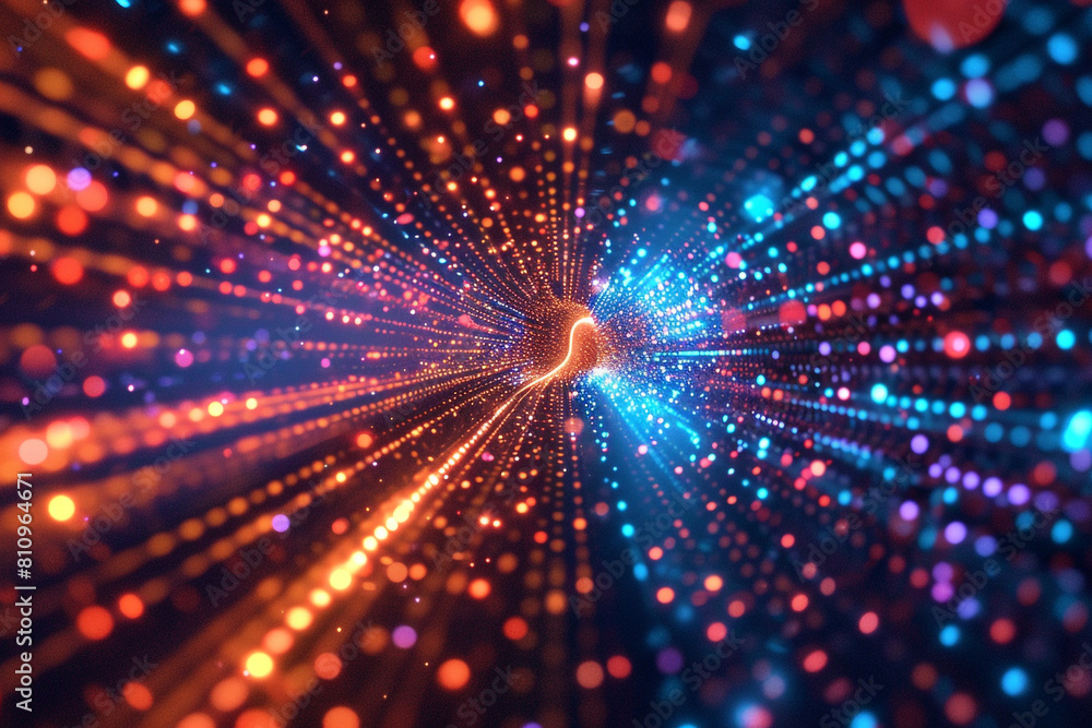 abstract visual art of light speed effect, with moving dots and lines, representing cyber technology particle flow abstract visual art of light speed effect, with moving dots and lines, representing cyber technology particle flow