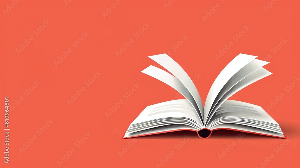 An open book on a red background with a red circle at the end symbolizes a black hole in the center An open book on a red background with a red circle at the end symbolizes a black hole in the center