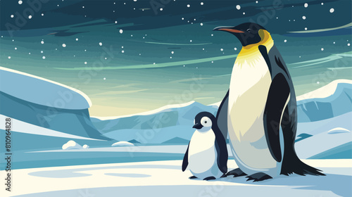 Penguin with baby in North pole Arctic poster Vector