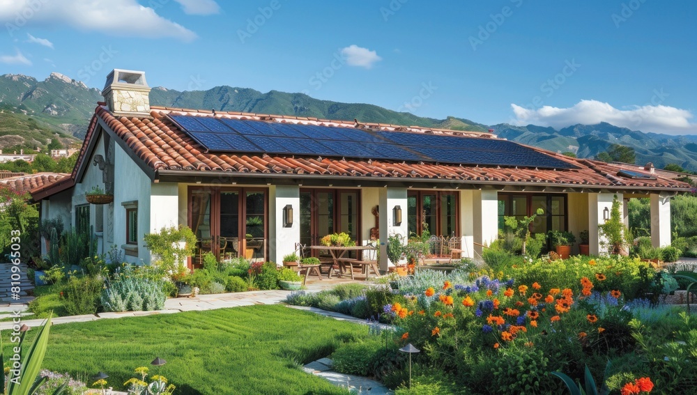 Accentuate the efficiency of solar tiles amidst a verdant landscape. Accentuate the efficiency of solar tiles amidst a verdant landscape.