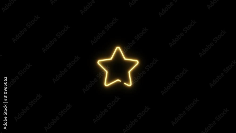 Neon sign in star shape motion graphic with alpha channel. Yellow star neon light turn on and turn off isolated icon animated on transparent background. Neon sign in star shape motion graphic with alpha channel. Yellow star neon light turn on and turn off isolated icon animated on transparent background.