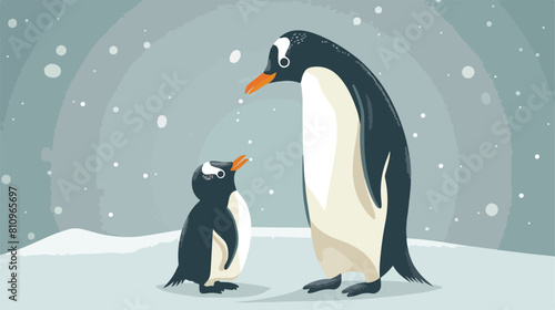 Mother and Child penguin feeding her baby cartoon Vector