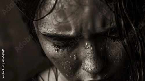 Photo of a close-up of a person crying in pain