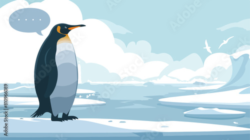 penguin with speech bubble on ice floe vector 