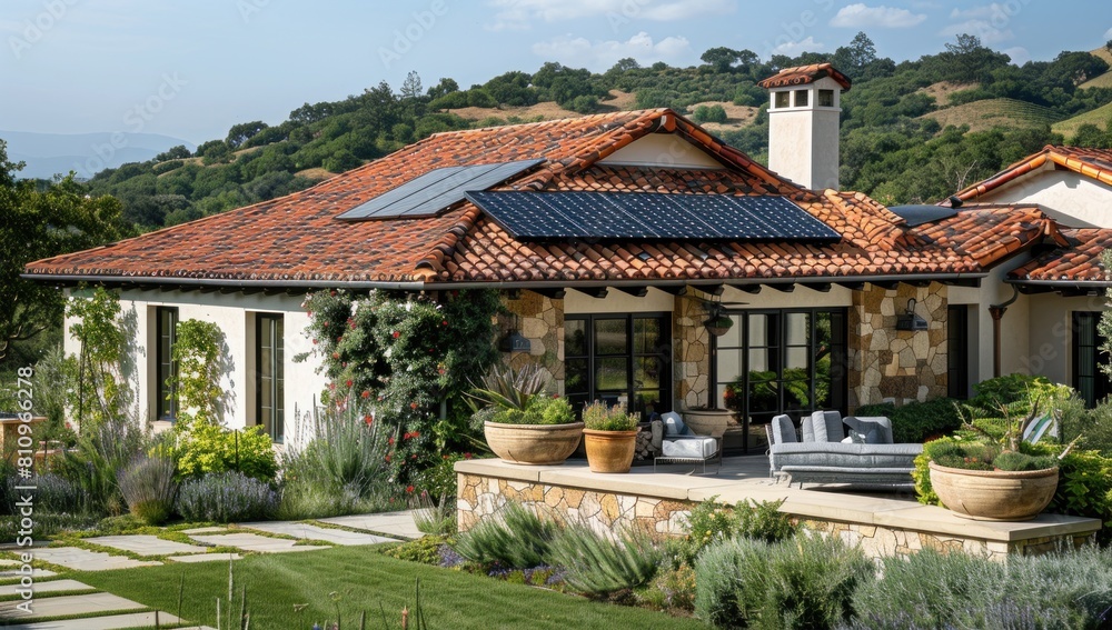 Display the versatility of solar tiles against a backdrop of rich greenery. Display the versatility of solar tiles against a backdrop of rich greenery.