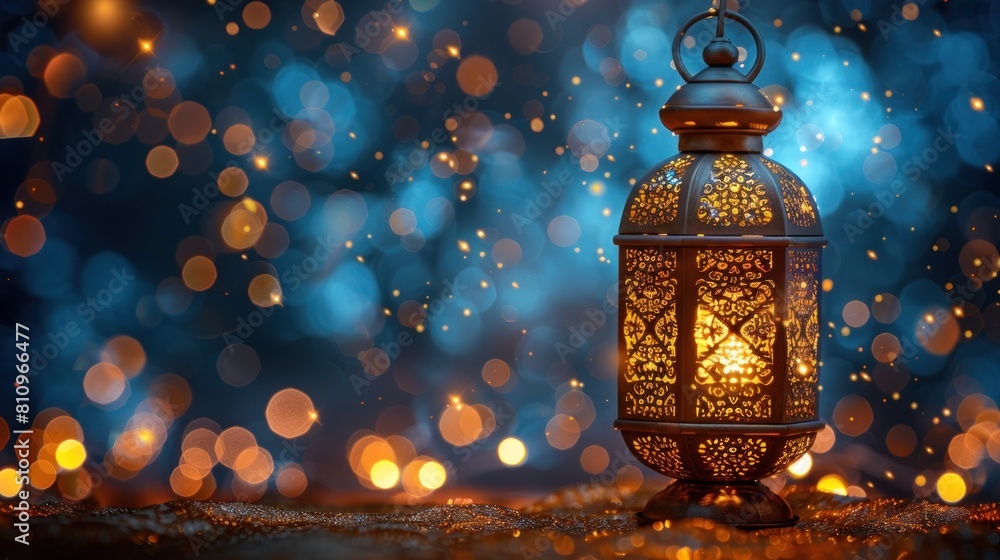 Eid mubarak islamic design with golden lantern background