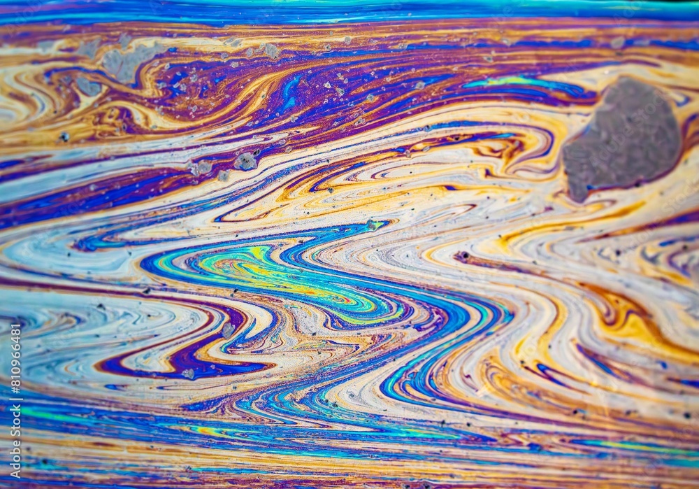 A painting of a river with a blue and yellow swirl A painting of a river with a blue and yellow swirl