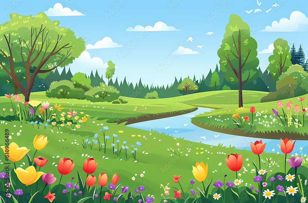 Naklejka premium green,cartoon,plants,landscape,illustration