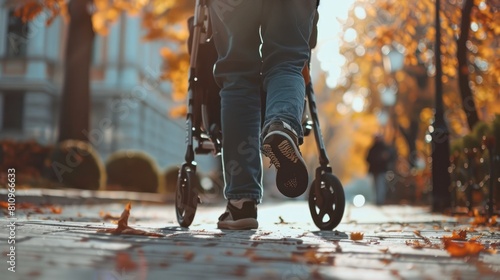 close-up of a person using a walker to move around