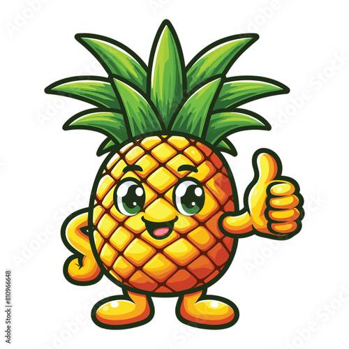 Cute Cartoon Pineapple fruit character giving a thumbs up