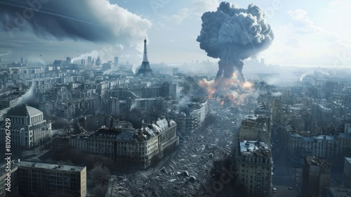 Photo of a devastated city after a nuclear attack