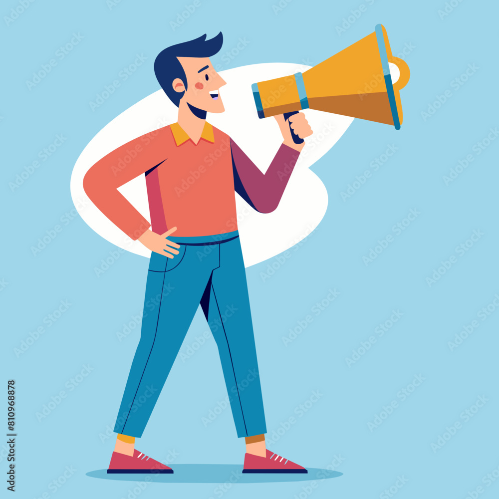 Man talking in megaphone vector illustration