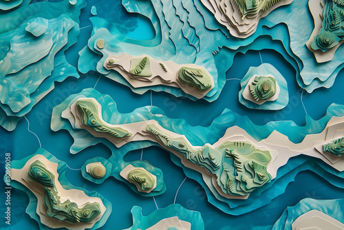 Aerial view of Maldives islands meticulously crafted as a paper cut art showcasing the archipelagos natural charm photo