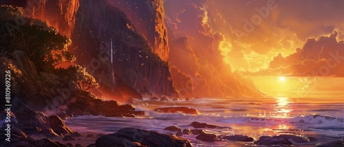 A sunset scene on an island